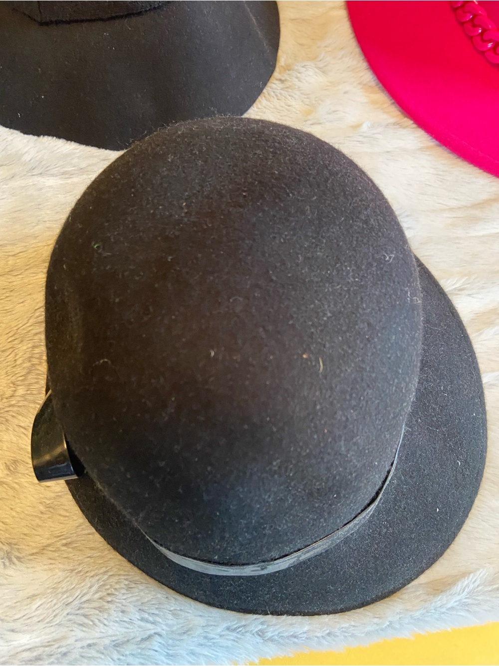 Source Unknown Black Wool Bowler Hat with Ribbon Accent
